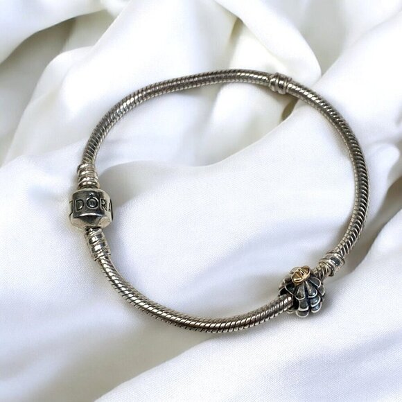 Pandora Christmas Tree Charm & Snake Chain Bracelet Sterling Silver Retired 7.0” - Picture 2 of 7